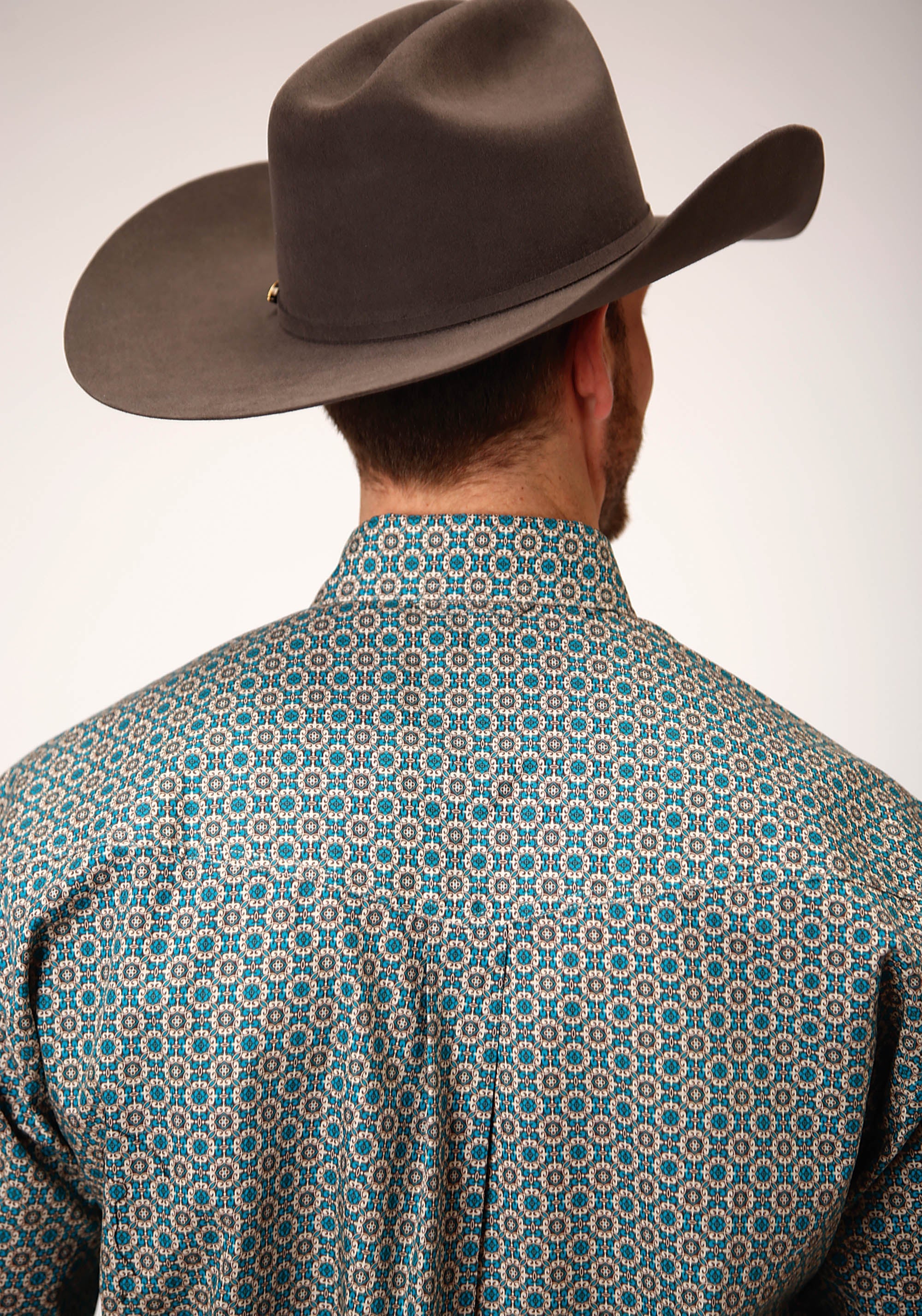 Roper Mens Long Sleeve Button Teal Foulard Western Shirt - Flyclothing LLC