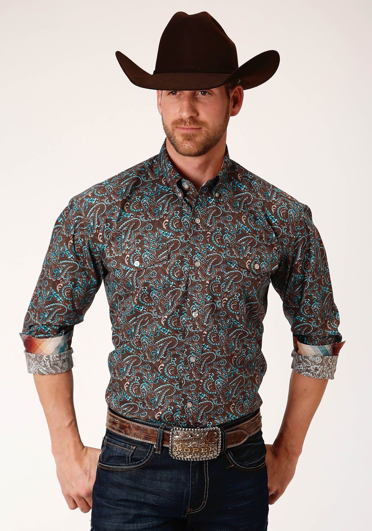 Roper Mens Long Sleeve Button Canyon Paisley Western Shirt