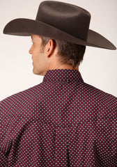 Roper Mens Long Sleeve Button Wine Star Geo Western Shirt - Flyclothing LLC