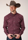 Roper Mens Long Sleeve Button Point Diamonds Wine Western Shirt