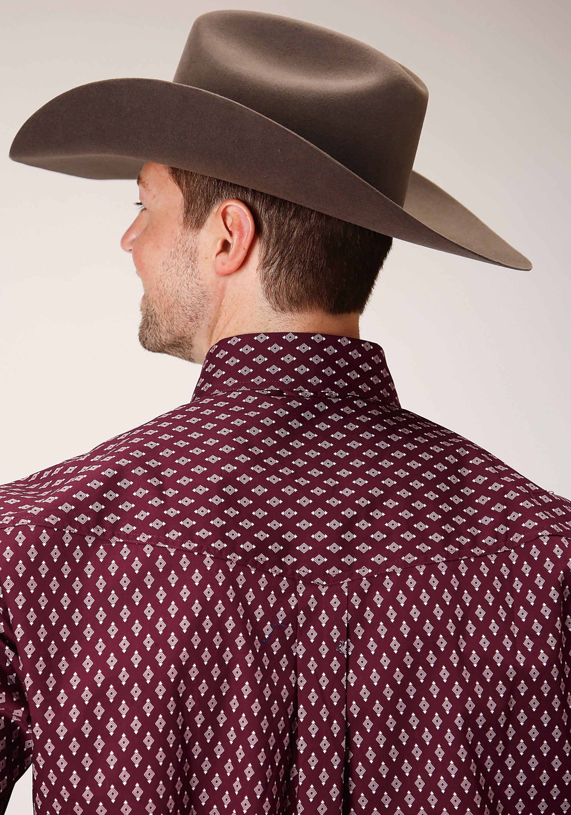 Roper Mens Long Sleeve Button Point Diamonds Wine Western Shirt - Flyclothing LLC