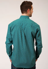 Roper Mens Long Sleeve Button Point Diamonds Teal Western Shirt - Flyclothing LLC