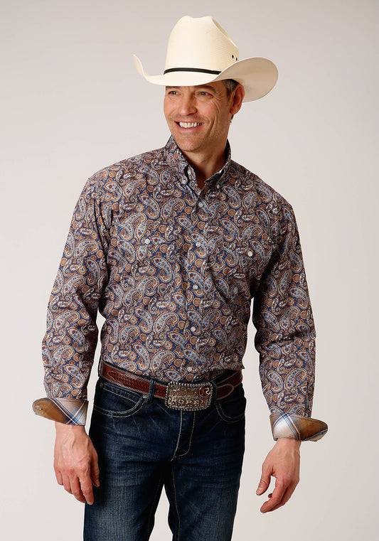 Roper Mens Long Sleeve Button Country Paisley Western Shirt