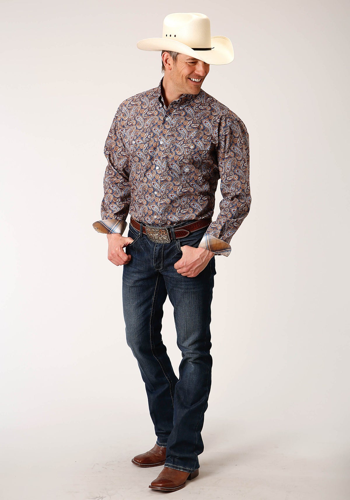 Roper Mens Long Sleeve Button Country Paisley Western Shirt - Flyclothing LLC