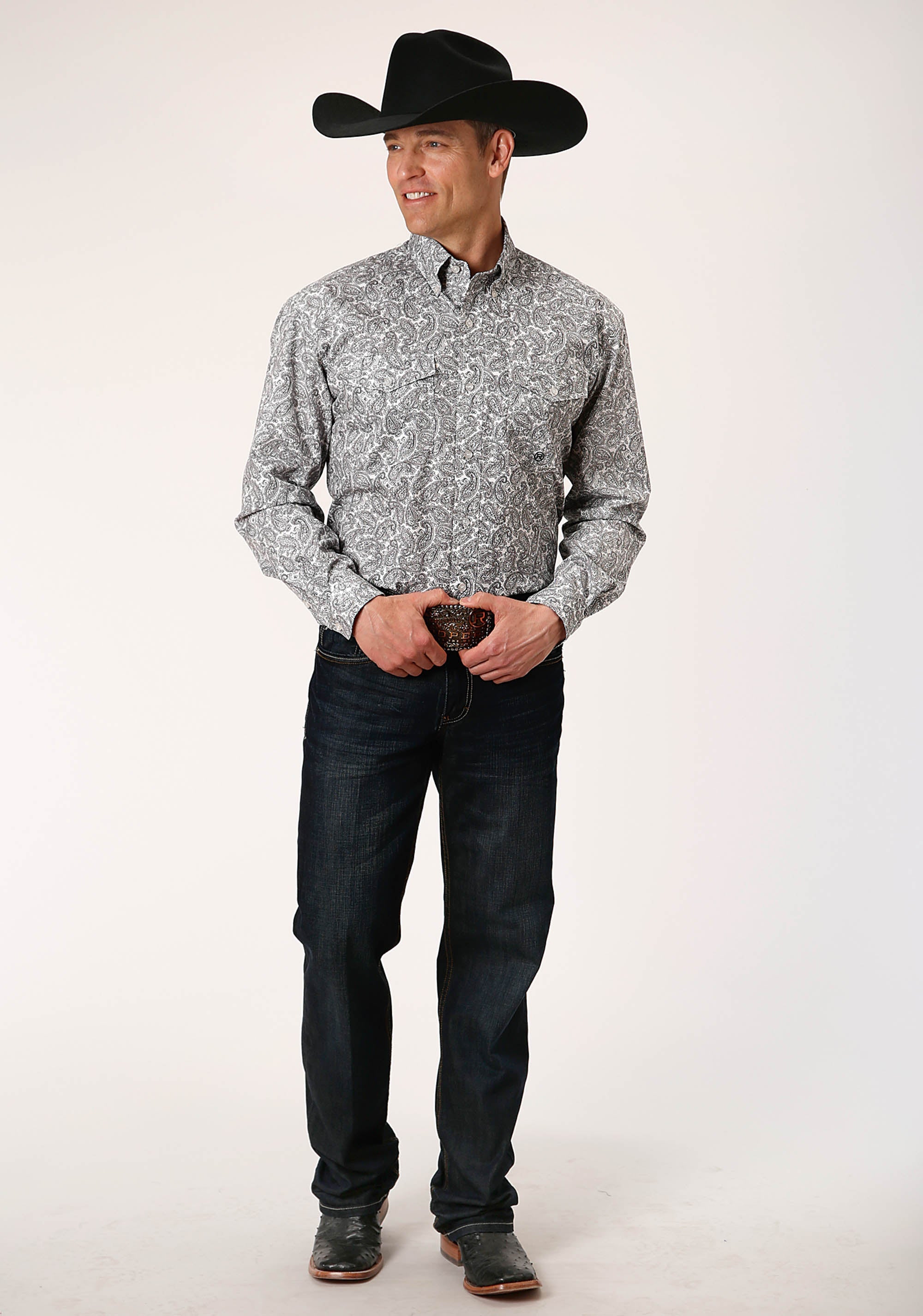 Roper Mens Long Sleeve Button Line Paisley Western Shirt - Flyclothing LLC