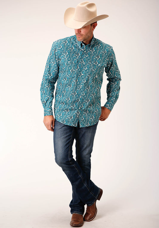 Roper Mens Long Sleeve Button Upstream Paisley Western Shirt - Flyclothing LLC