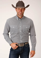 Roper Mens Long Sleeve Button Diamond Star Geo Grey Western Shirt