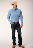 Roper Mens Long Sleeve Button Diamond Star Geo Blue Western Shirt - Flyclothing LLC