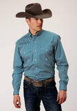 Roper Mens Long Sleeve Button Arrow Roper Print Teal Western Shirt