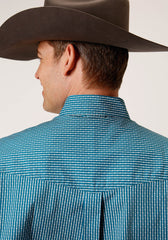 Roper Mens Long Sleeve Button Arrow Roper Print Teal Western Shirt - Flyclothing LLC