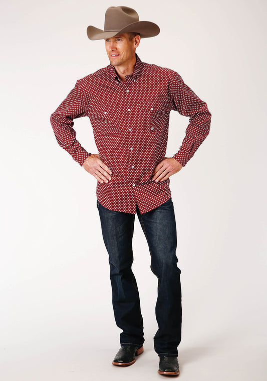 Roper Mens Long Sleeve Button Stretch Poplin Diamond Wine Western Shirt - Flyclothing LLC