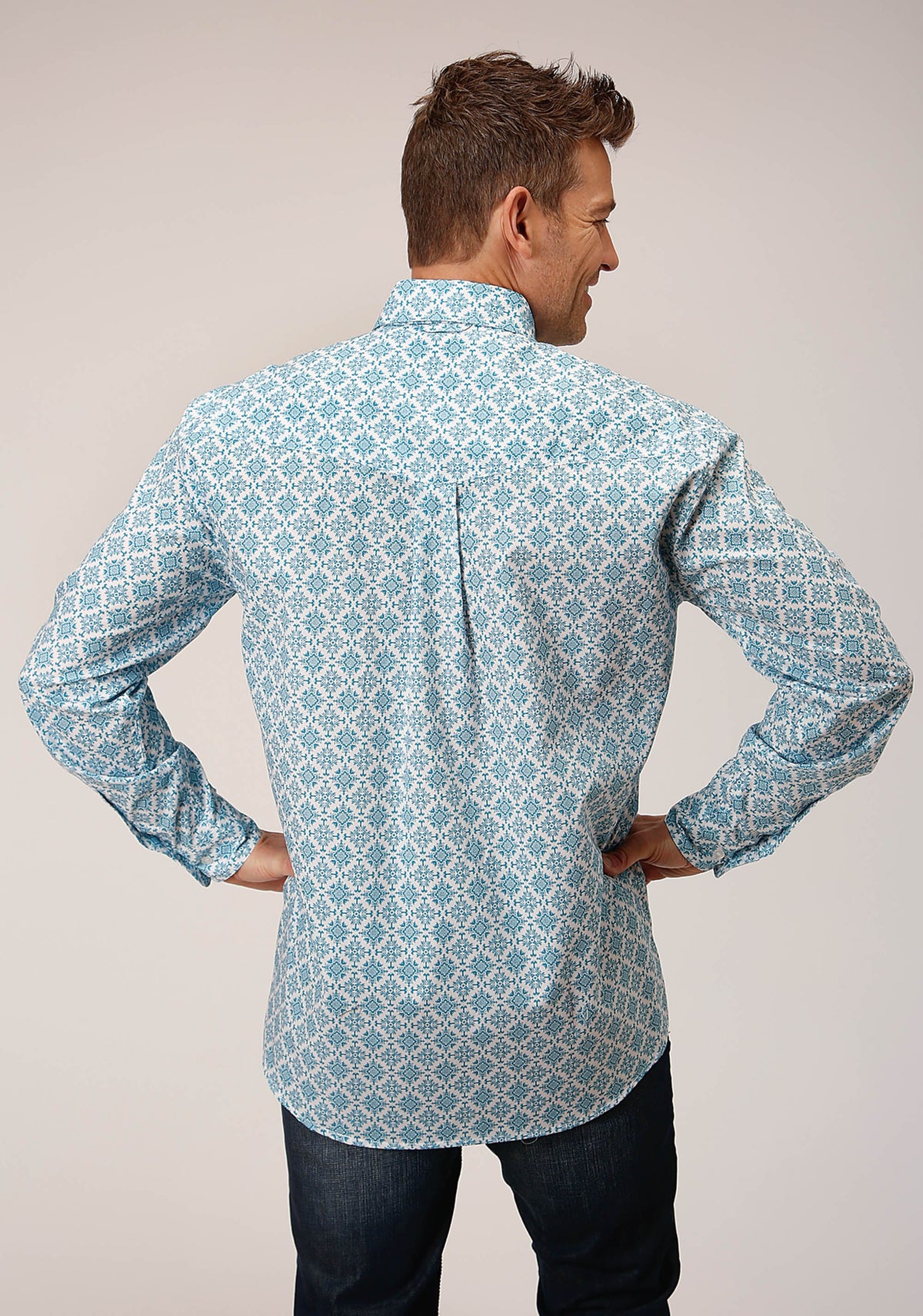 Roper Mens Long Sleeve Button Turquoise Medallion Western Shirt - Flyclothing LLC