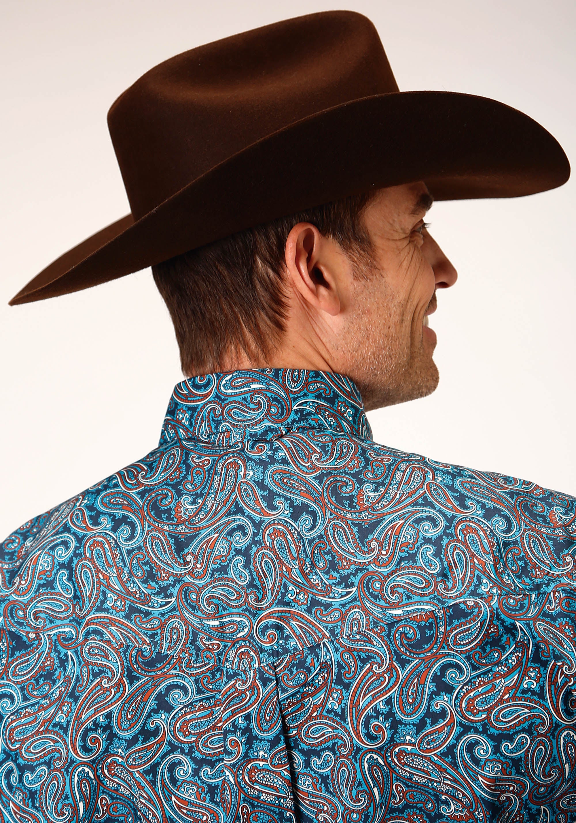 Roper Mens Long Sleeve Button Blue Canyon Paisley Western Shirt - Flyclothing LLC