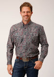 Roper Mens Long Sleeve Button Old Time Paisley Western Shirt