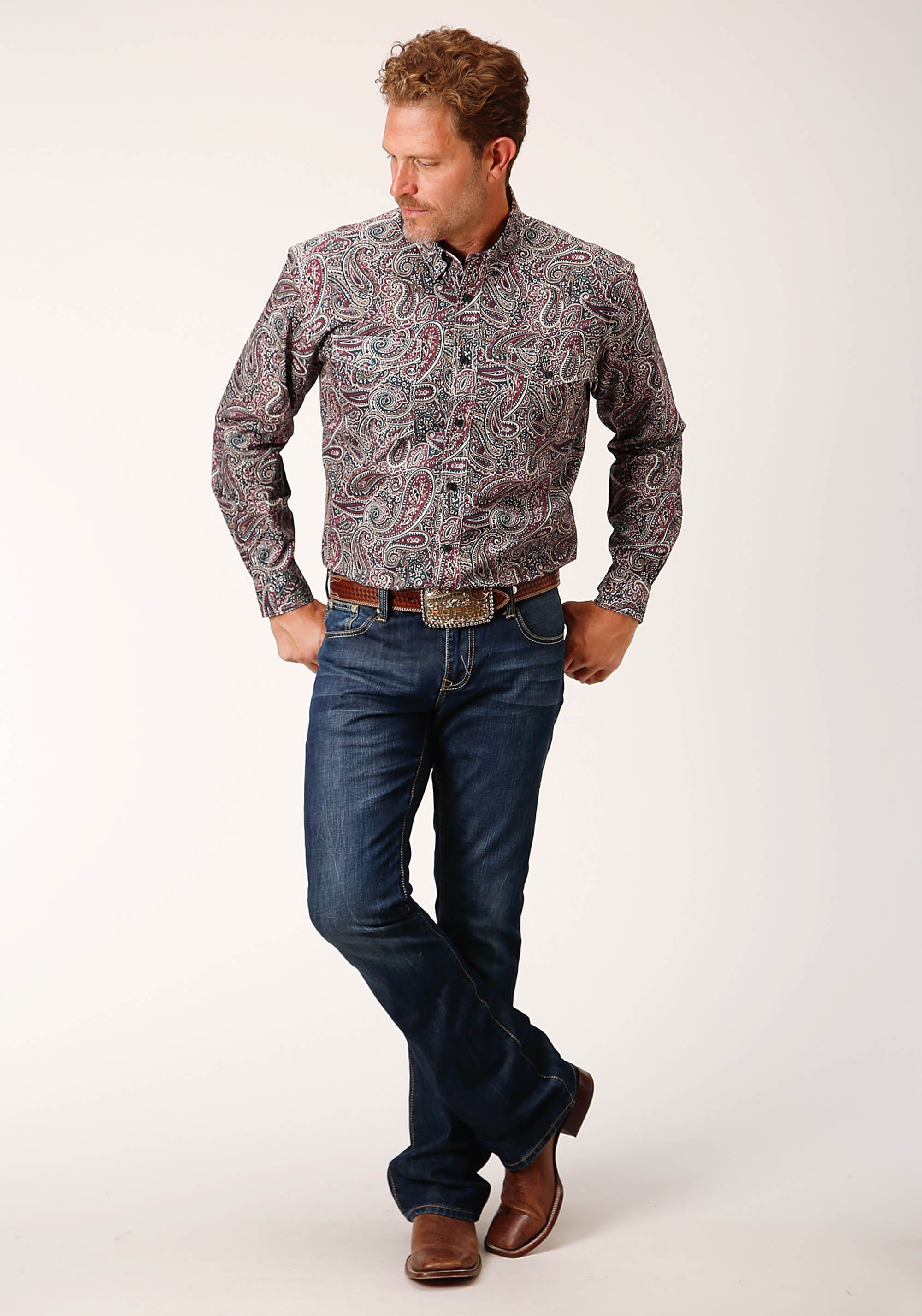 Roper Mens Long Sleeve Button Old Time Paisley Western Shirt - Flyclothing LLC