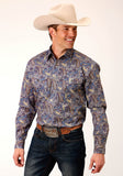 Roper Mens Long Sleeve Button Royal Paisley Western Shirt