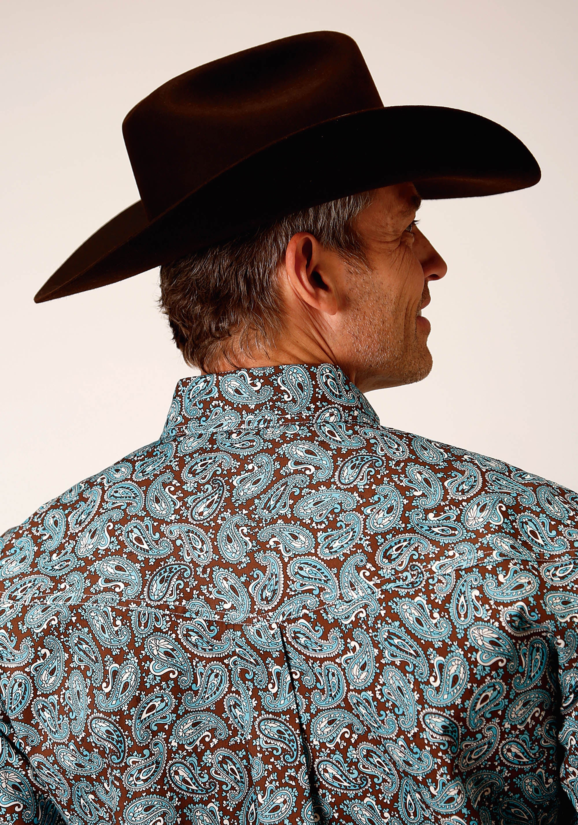 Roper Mens Long Sleeve Button Turquoise Mine Paisley Western Shirt - Flyclothing LLC