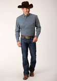 Roper Mens Long Sleeve Button Diamond Print Navy Western Shirt - Flyclothing LLC