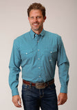 Roper Mens Long Sleeve Button Diamond Print Turquoise Western Shirt