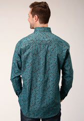 Roper Mens Long Sleeve Button Blue Agave Paisley Western Shirt - Flyclothing LLC