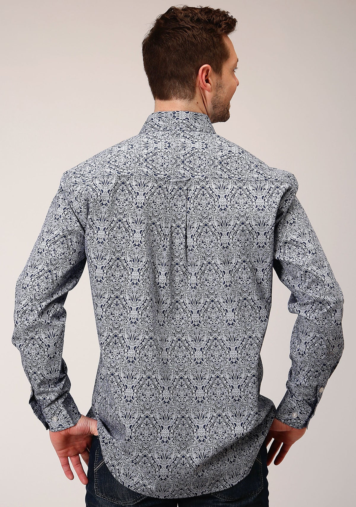 Roper Mens Long Sleeve Button Crystal Medallion Western Shirt - Flyclothing LLC