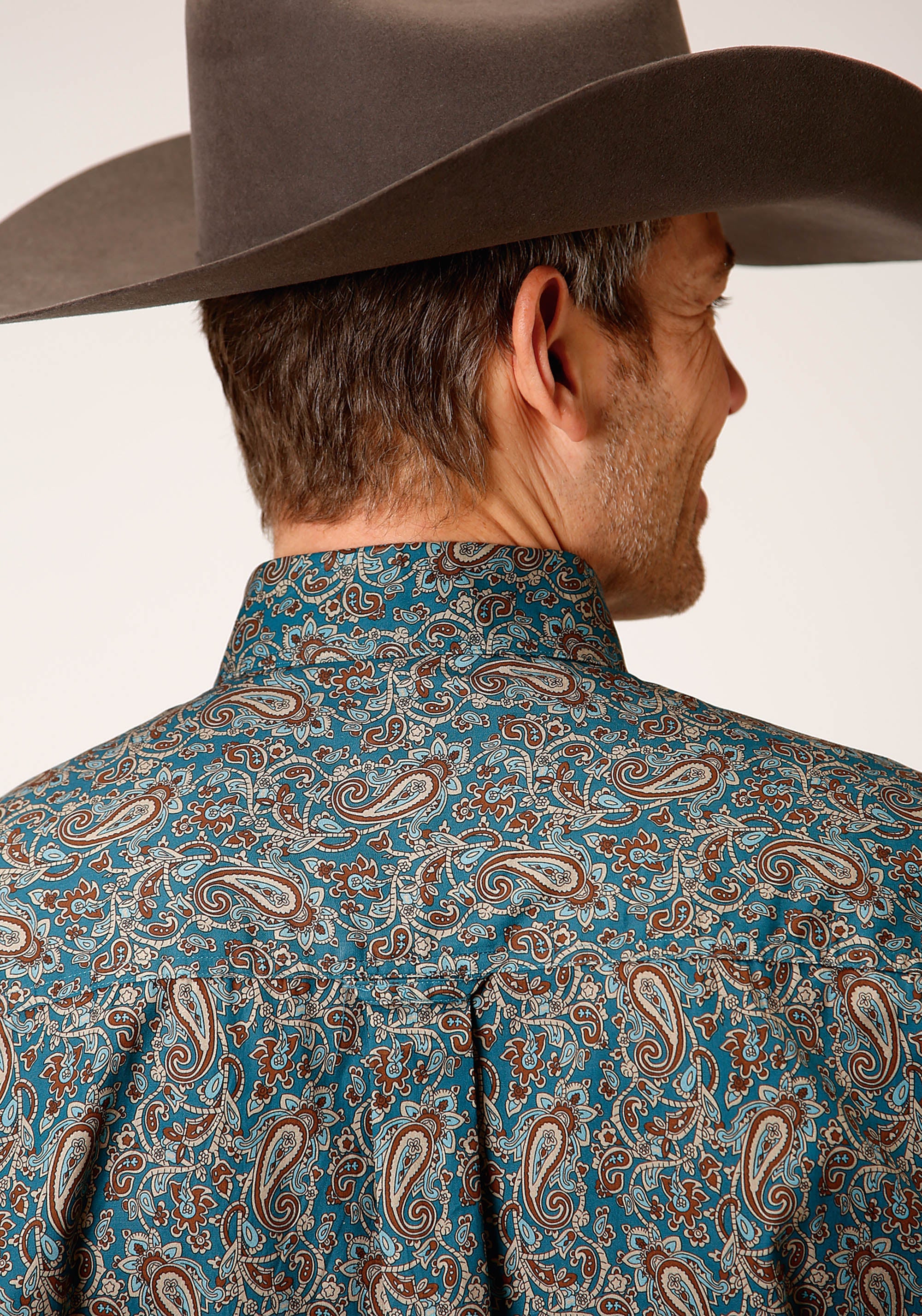 Roper Mens Long Sleeve Button Vintage Teal Paisley Western Shirt - Flyclothing LLC