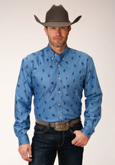 Roper Mens Long Sleeve Button Horseman Oxford Western Shirt