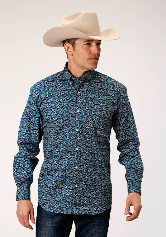 Roper Mens Long Sleeve Button Purple Sage Paisley Western Shirt