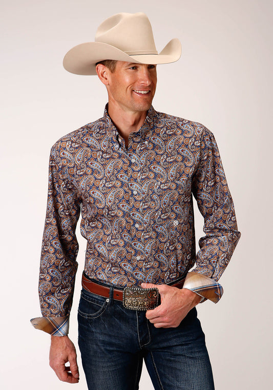 Roper Mens Long Sleeve Button Country Paisley Western Shirt