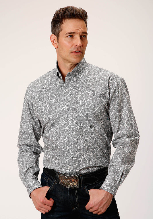 Roper Mens Long Sleeve Button Line Paisley Western Shirt