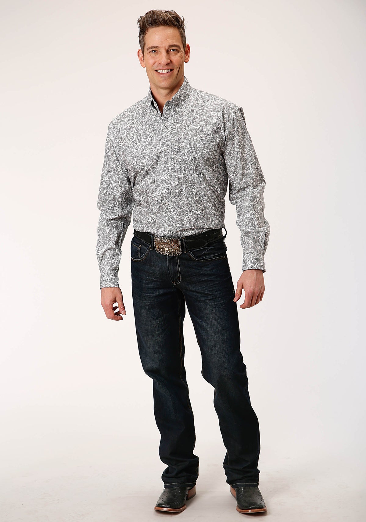 Roper Mens Long Sleeve Button Line Paisley Western Shirt - Flyclothing LLC