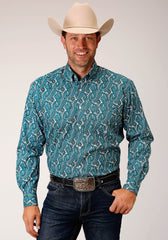 Roper Mens Long Sleeve Button Upstream Paisley Western Shirt