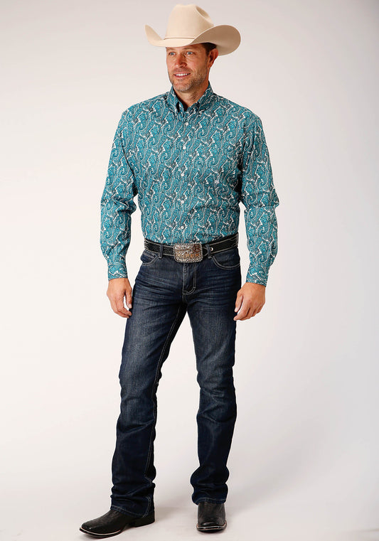 Roper Mens Long Sleeve Button Upstream Paisley Western Shirt - Flyclothing LLC