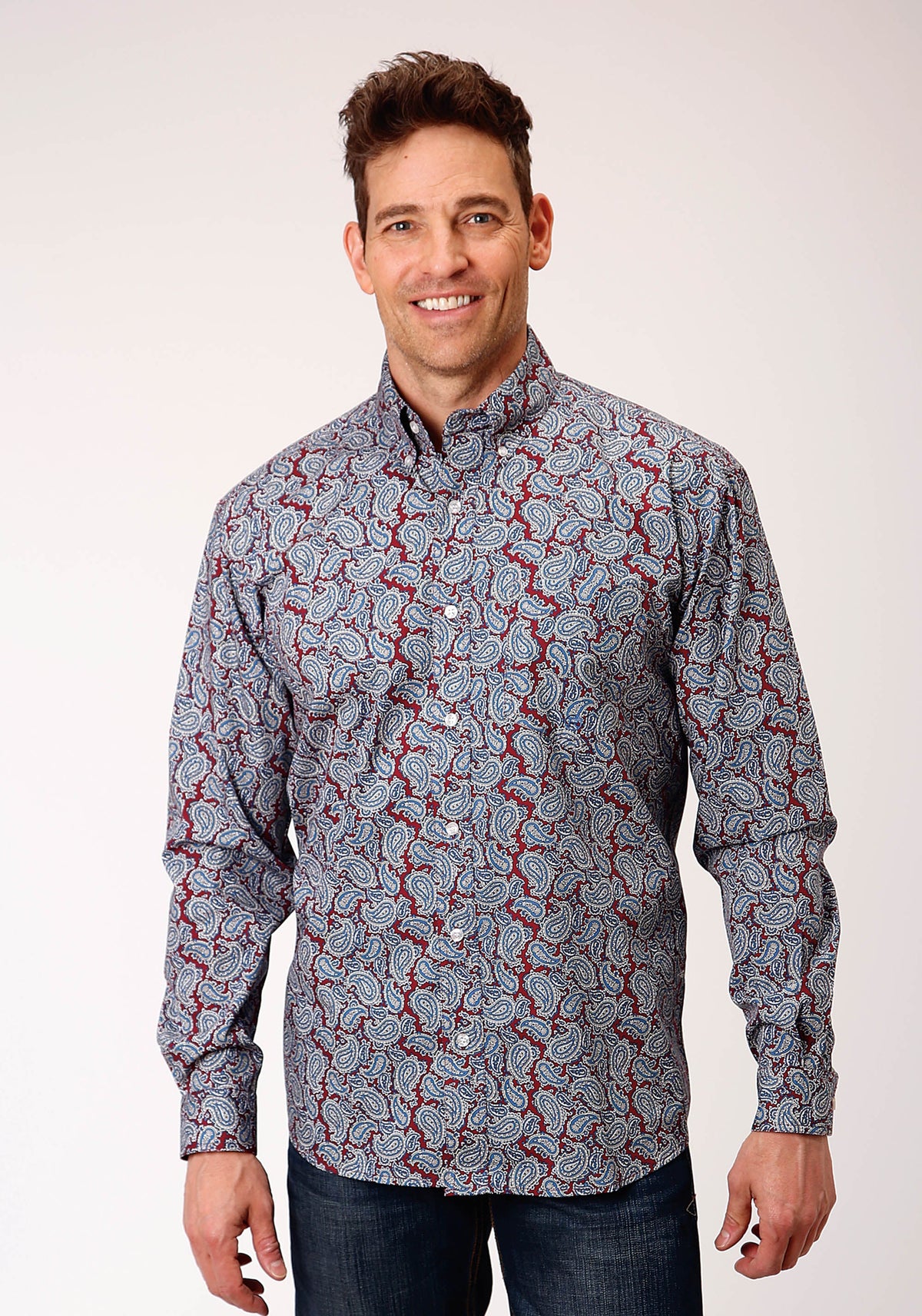 Roper Mens Long Sleeve Button Liberty Paisley Western Shirt