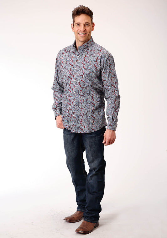 Roper Mens Long Sleeve Button Liberty Paisley Western Shirt - Flyclothing LLC