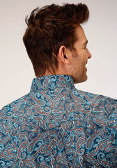 Roper Mens Long Sleeve Button Blue Canyon Paisley Western Shirt - Flyclothing LLC