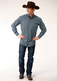 Roper Mens Long Sleeve Button Diamond Neat Navy Western Shirt - Flyclothing LLC