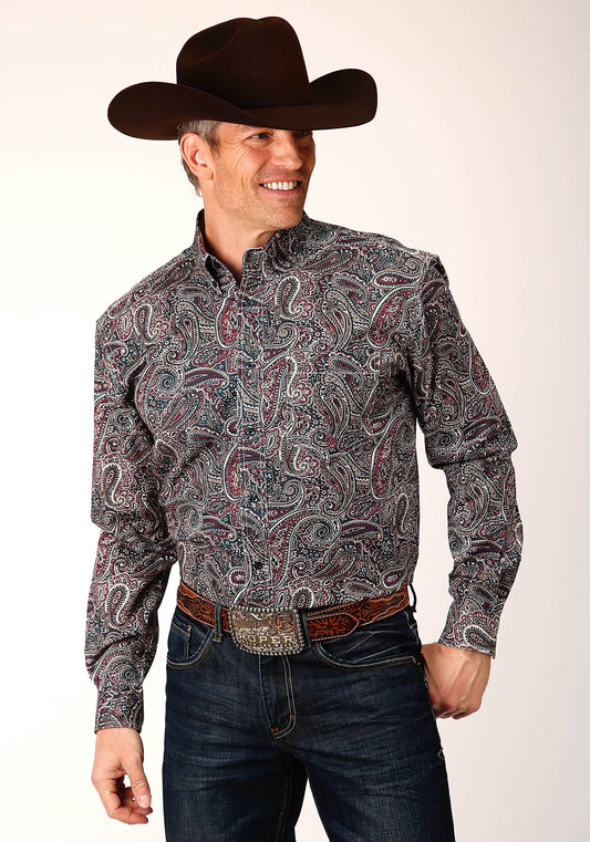 Roper Mens Long Sleeve Button Old Time Paisley Western Shirt