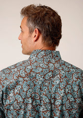 Roper Mens Long Sleeve Button Turquoise Mine Paisley Western Shirt - Flyclothing LLC