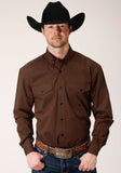 Roper Mens Long Sleeve Button Black Fill Brown Western Shirt