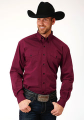 Roper Mens Long Sleeve Button Solid Black Fill Wine Western Shirt