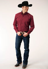 Roper Mens Long Sleeve Button Black Fill Solid Red Western Shirt - Flyclothing LLC