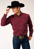 Roper Mens Long Sleeve Button Black Fill Solid Wine Western Shirt