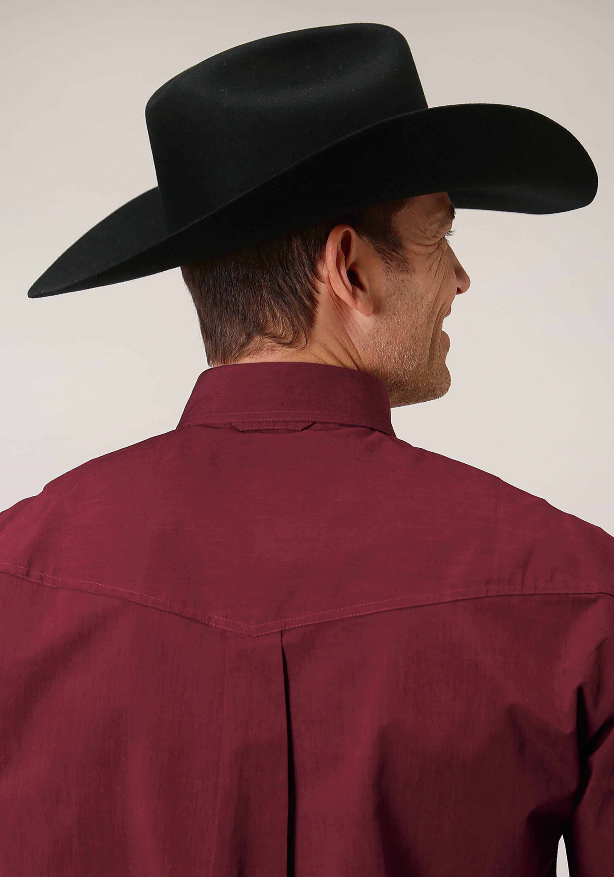 Roper Mens Long Sleeve Button Black Fill Solid Wine Western Shirt - Flyclothing LLC