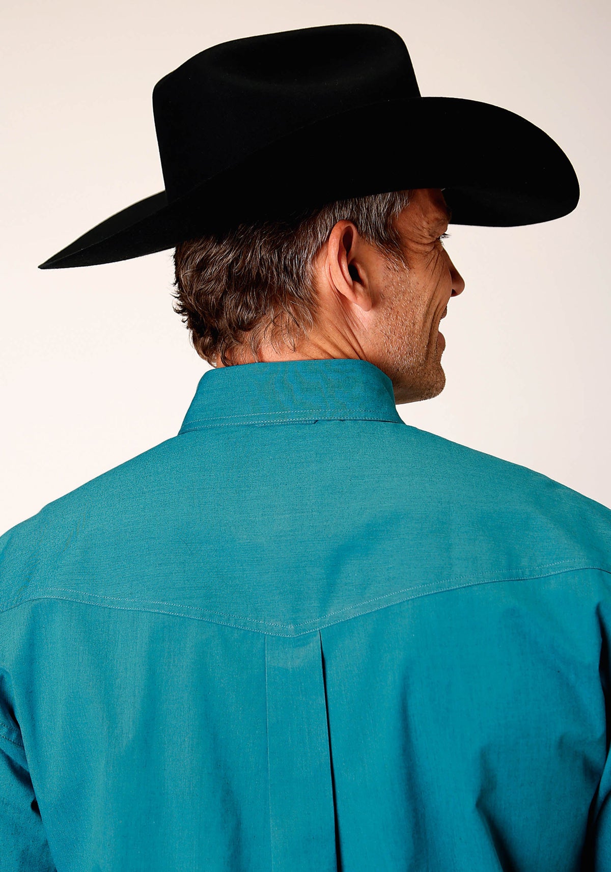 Roper Mens Long Sleeve Button Black Fill Solid Teal Western Shirt - Flyclothing LLC