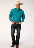 Roper Mens Long Sleeve Button Solid Poplin Stretch Turquoise Western Shirt - Flyclothing LLC