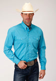 Roper Mens Long Sleeve Button Stretch Poplin Turquoise Western Shirt