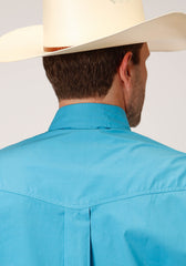 Roper Mens Long Sleeve Button Stretch Poplin Turquoise Western Shirt - Flyclothing LLC