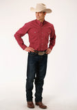 Roper Mens Long Sleeve Button Stretch Poplin Red Western Shirt - Flyclothing LLC