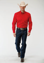 Roper Mens Red Solid Long Sleeve Western Button Shirt